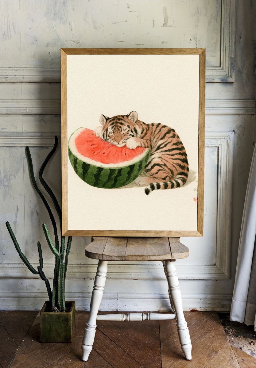 Sleeping Tiger Watercolor Print. — room view 1