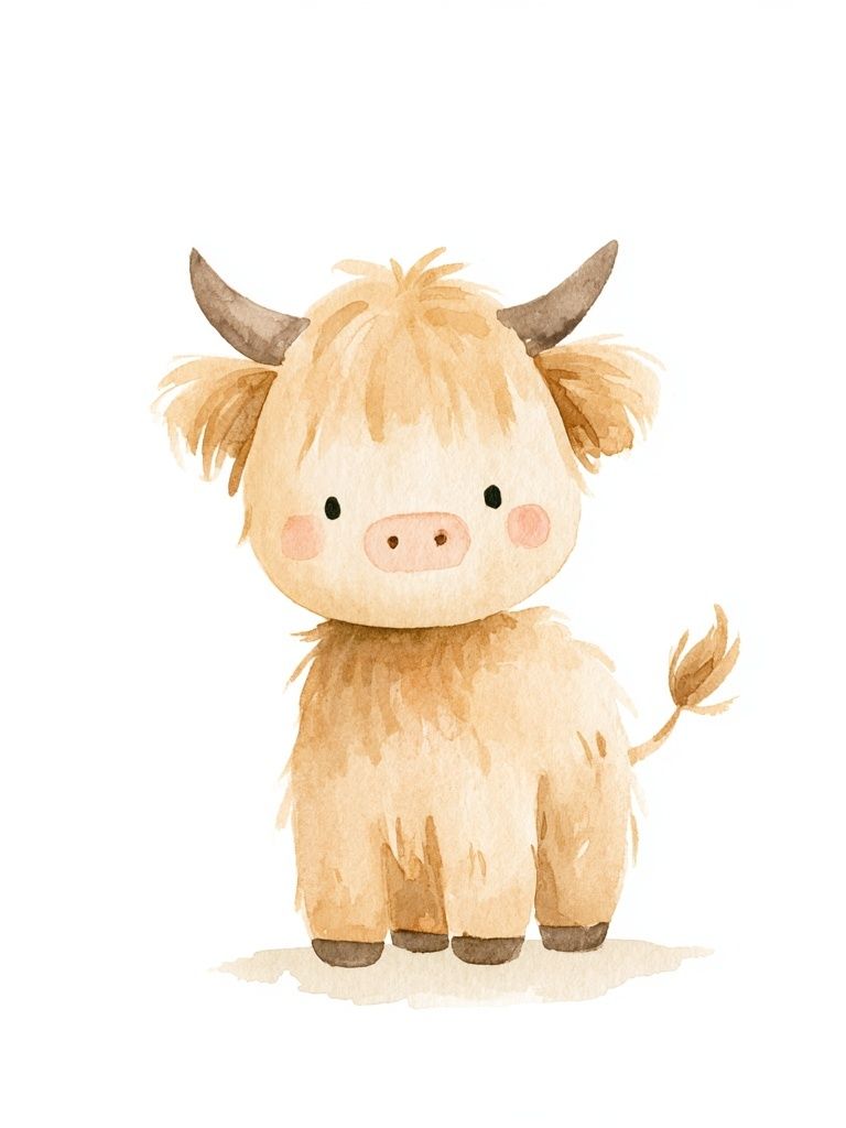 Cute Highland Cow Watercolor Poster. poster detail