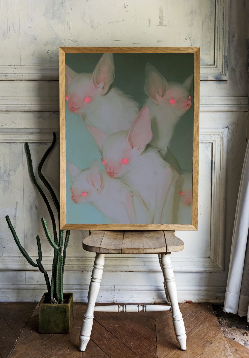 Glowing Fennec Foxes Surreal Print. — room view 1