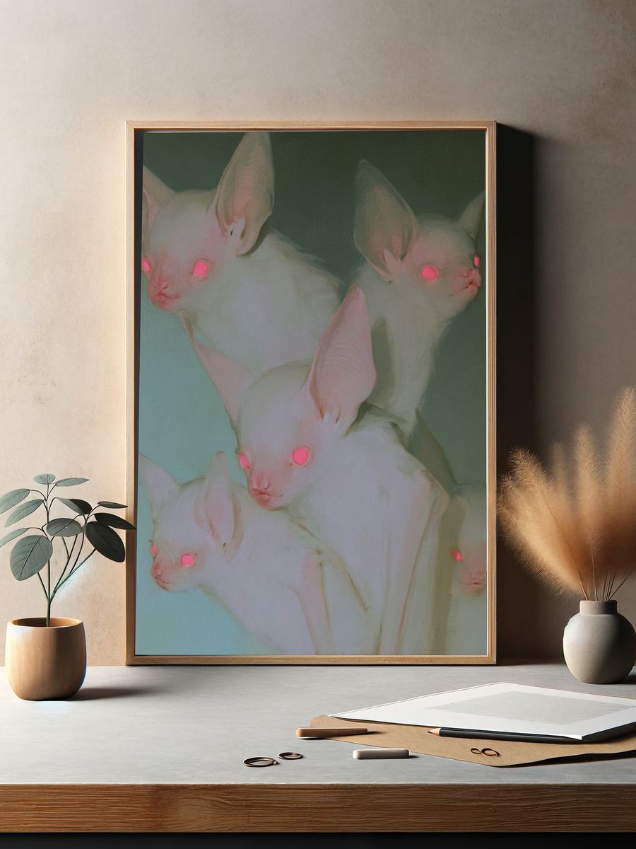Glowing Fennec Foxes Surreal Print. — room view 2