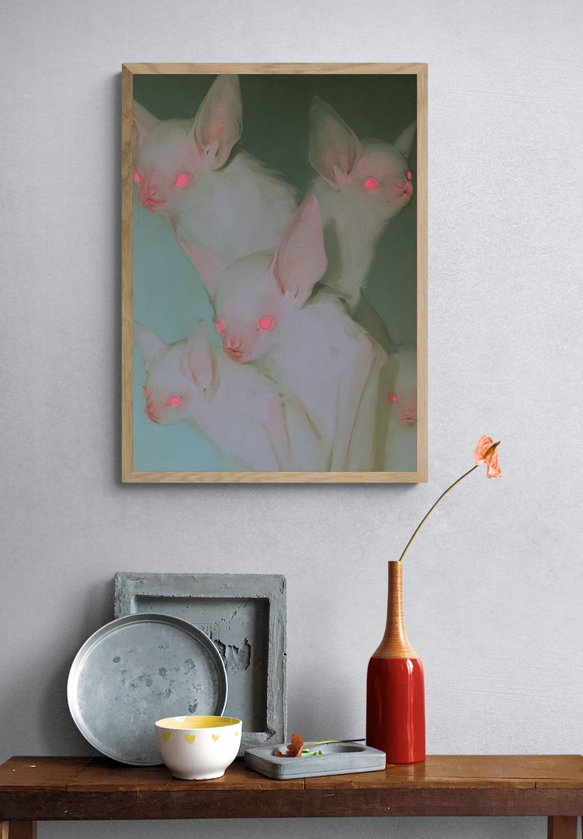 Glowing Fennec Foxes Surreal Print. — room view 3