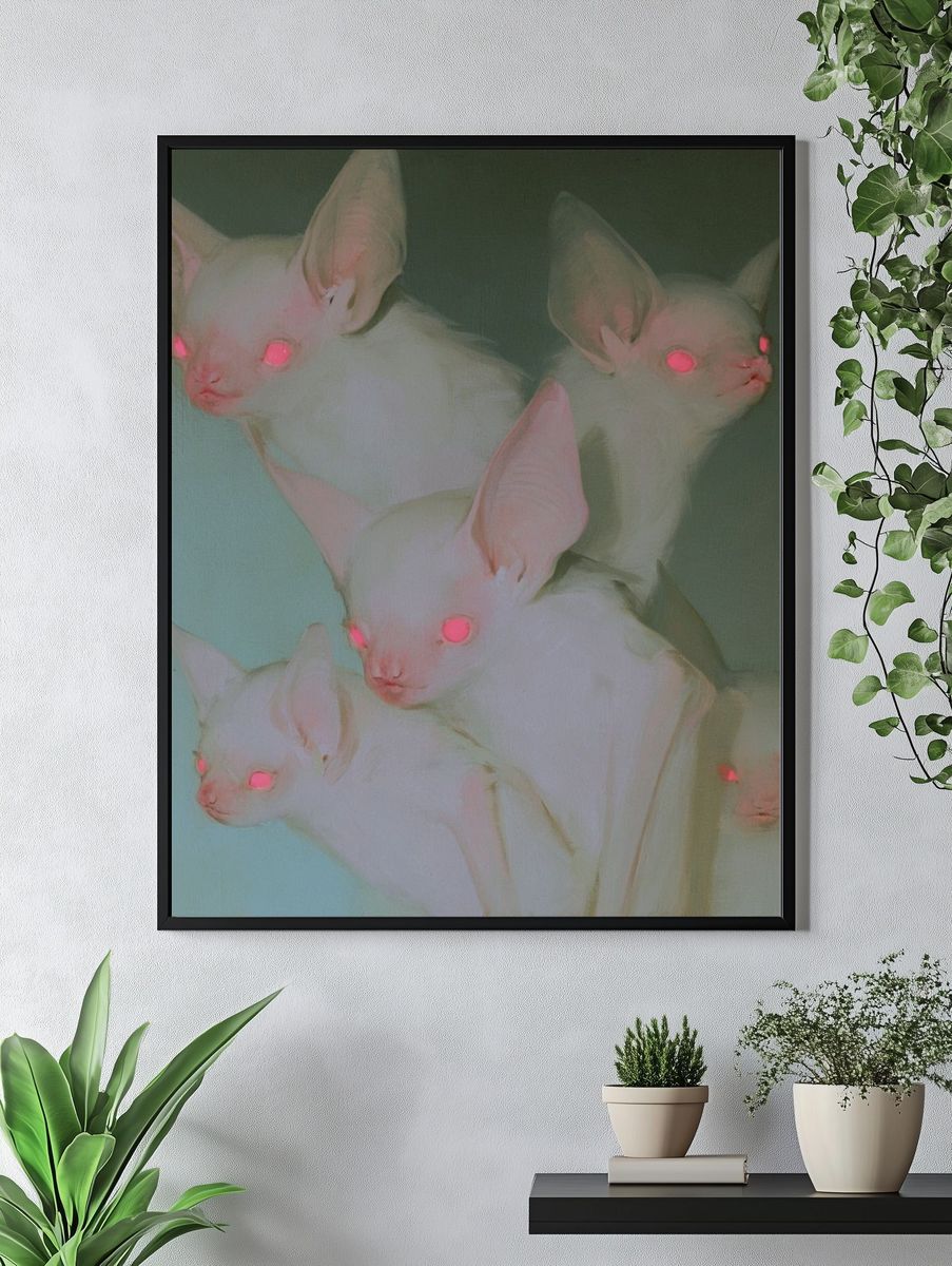 Glowing Fennec Foxes Surreal Print. — room view 4