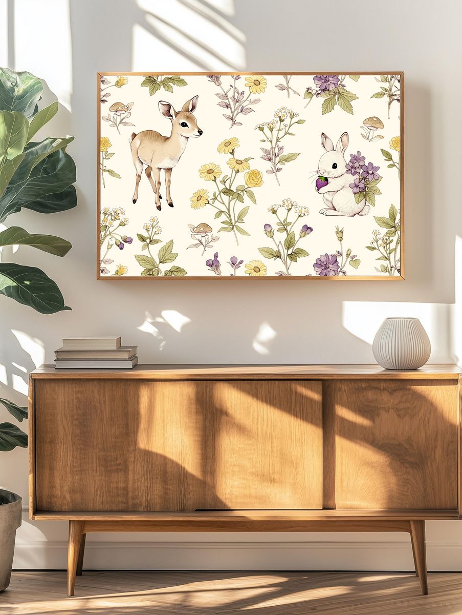 Bunny and Deer Botanical Print. — room view 3