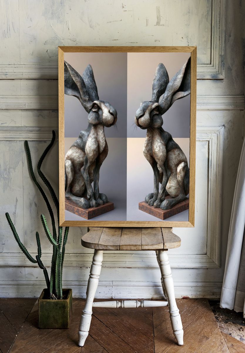Sculptural Rabbit Portrait Print. — room view 1
