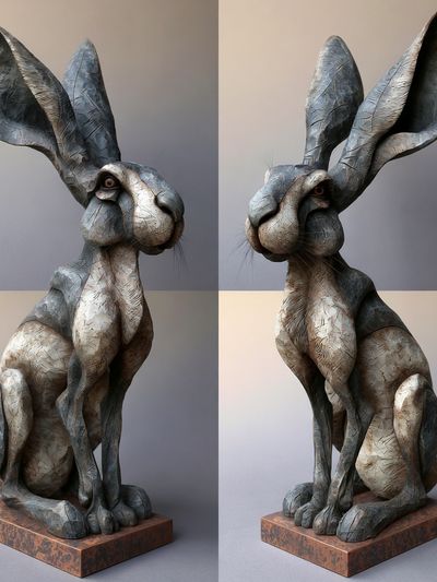 Sculptural Rabbit Portrait Print. poster