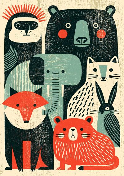 Forest Animals Folk Art Poster. poster