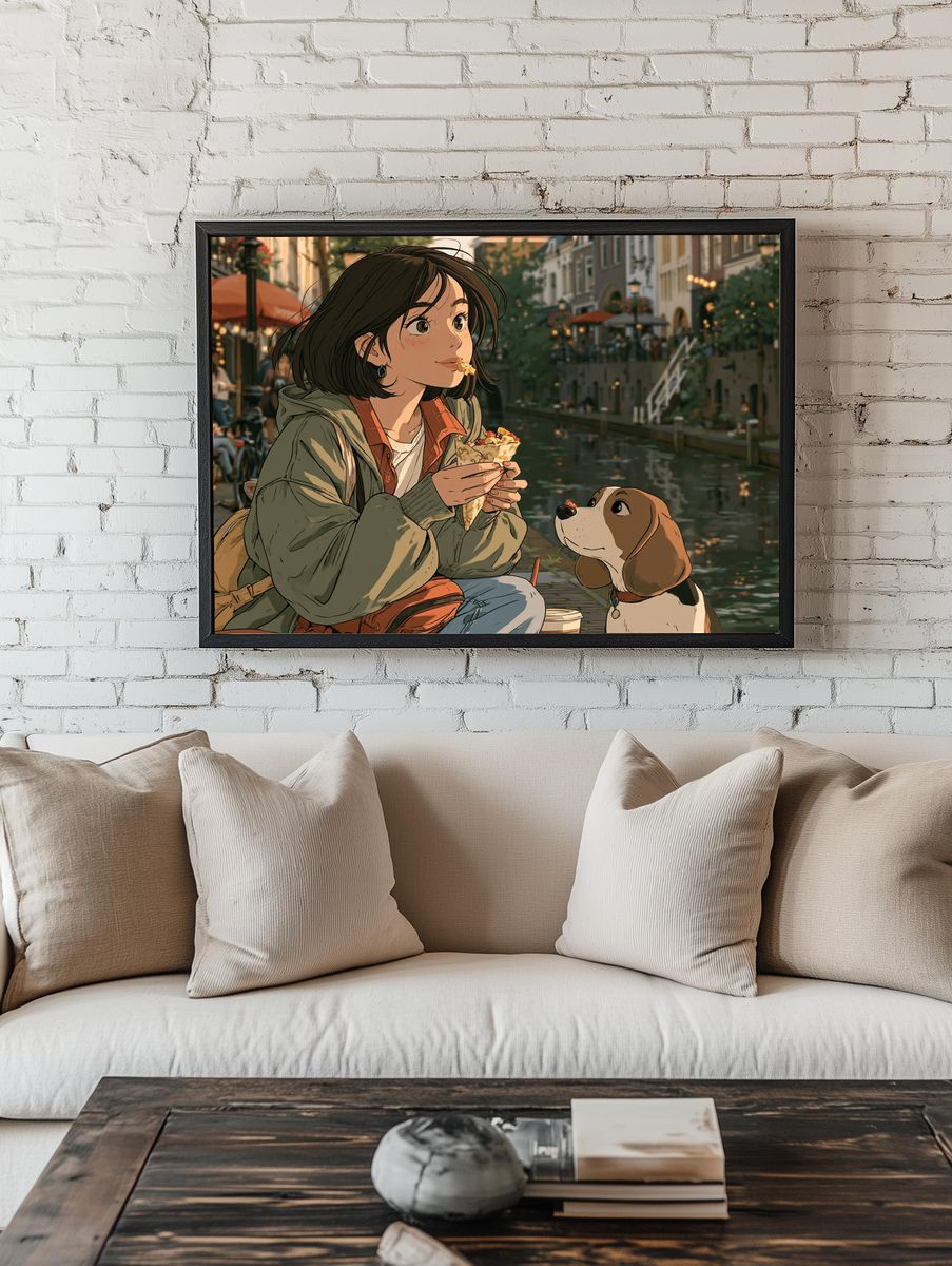 Canal Picnic Anime Illustration Poster. room preview
