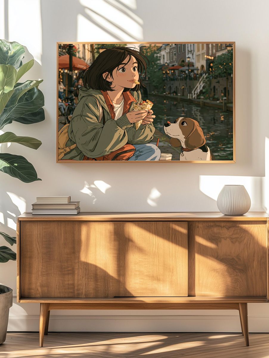 Canal Picnic Anime Illustration Poster. — room view 3
