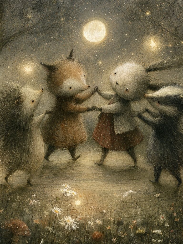 Moonlit Forest Animals Illustration Poster. poster — animals art