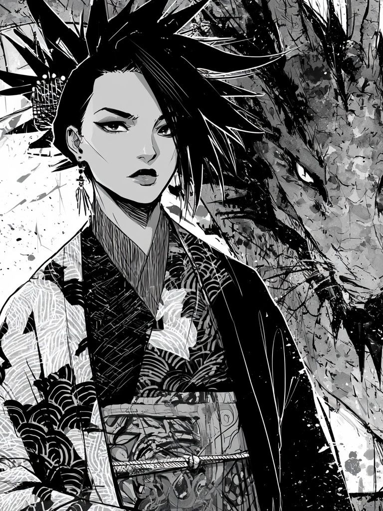Geisha Dragon Ink Poster. poster detail