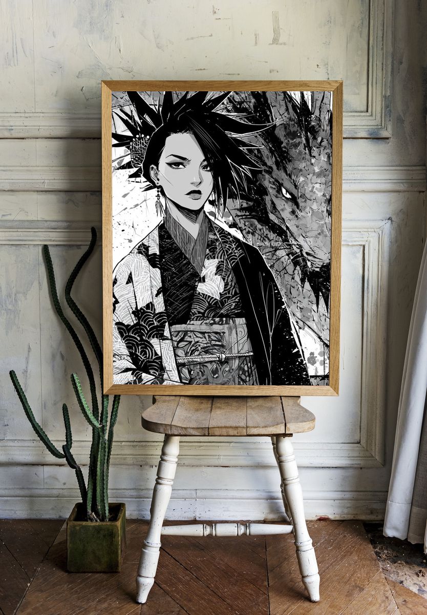 Geisha Dragon Ink Poster. — room view 1