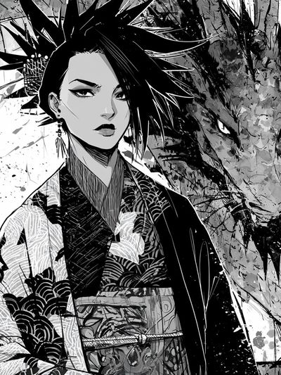 Geisha Dragon Ink Poster. poster
