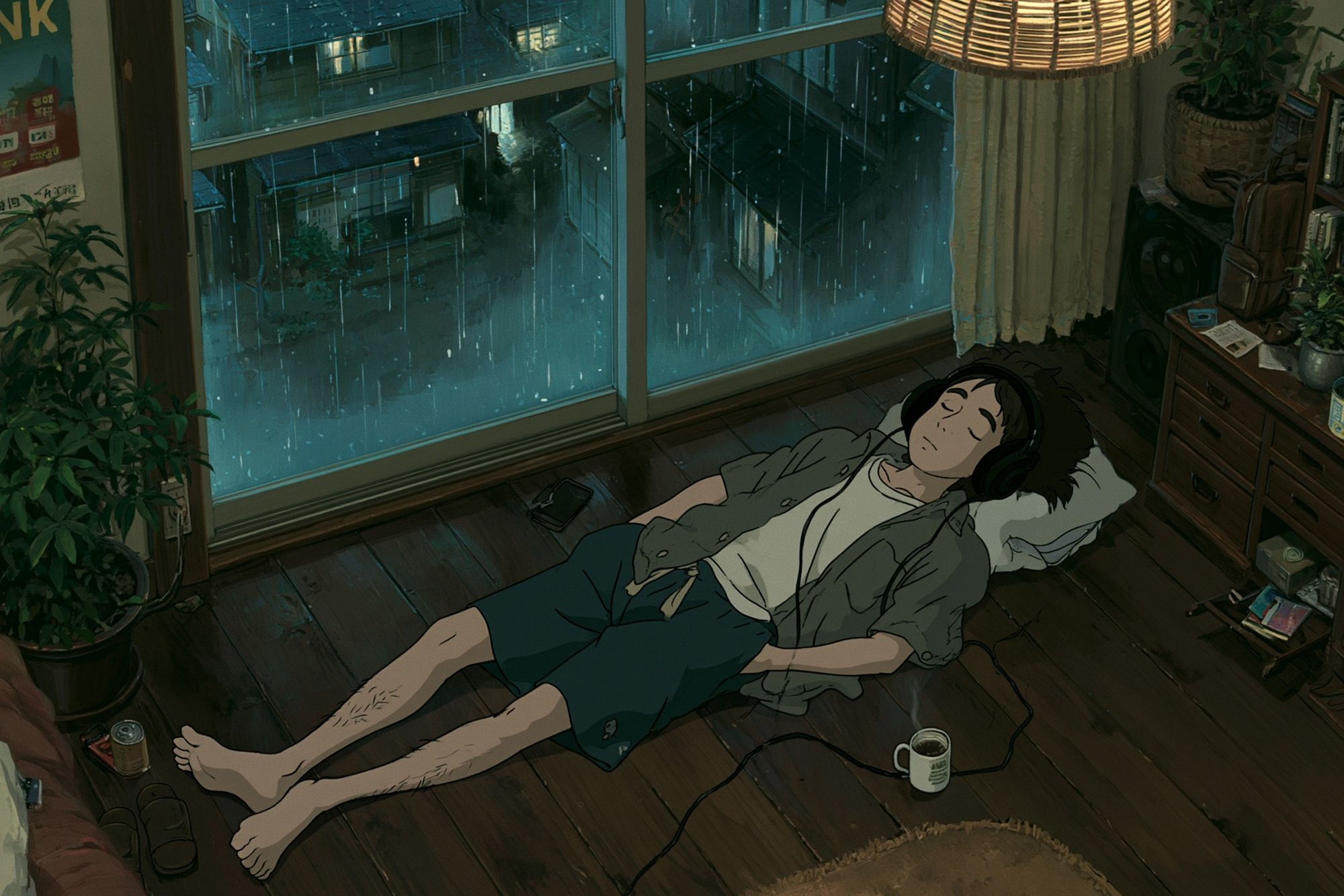 Rainy Lofi Bedroom Anime Poster. poster — anime art
