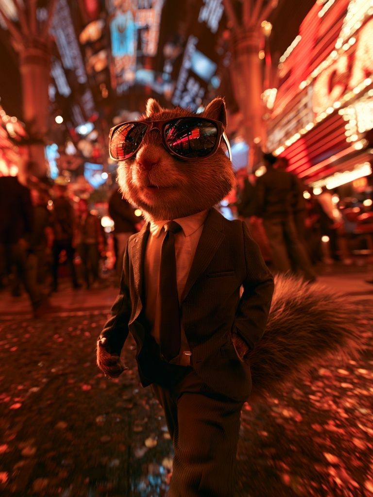 Sunglasses Squirrel Neon Street Poster. poster detail