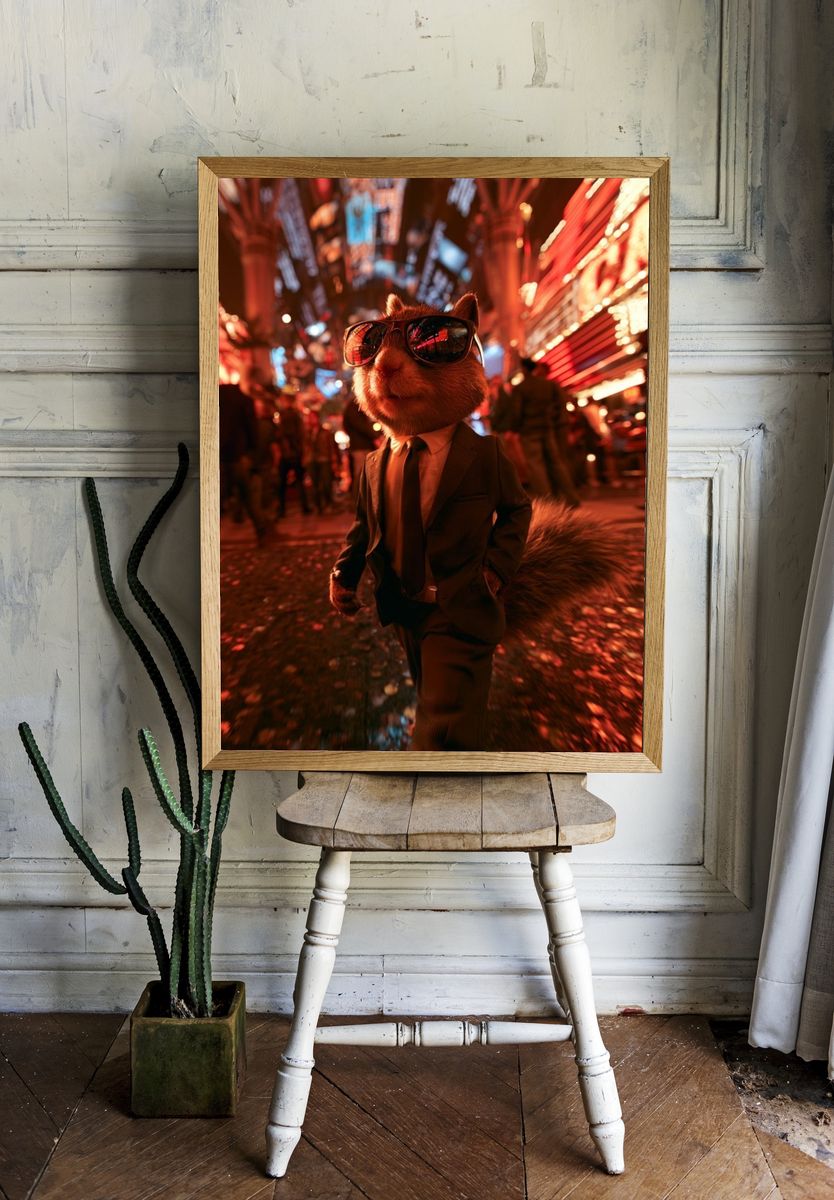 Sunglasses Squirrel Neon Street Poster. room preview