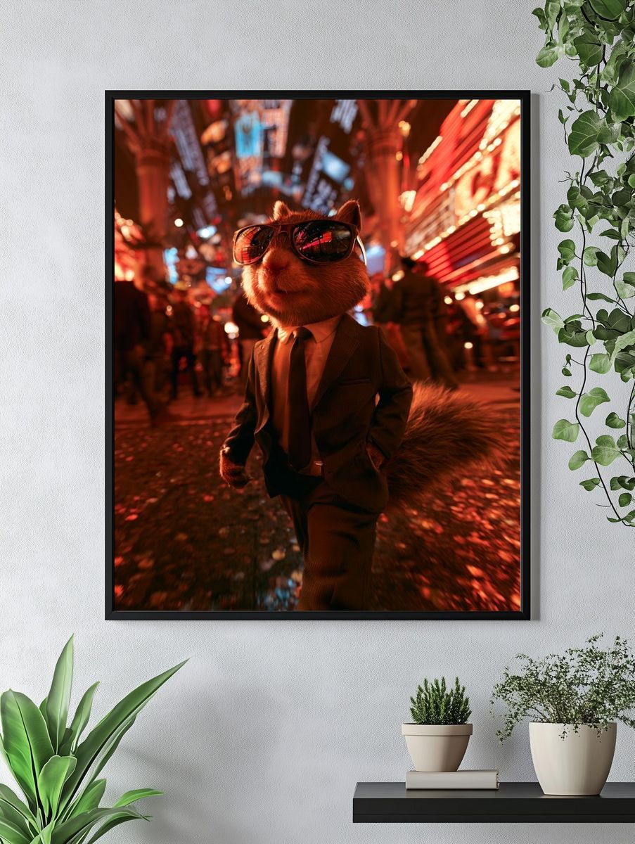 Sunglasses Squirrel Neon Street Poster. — room view 4