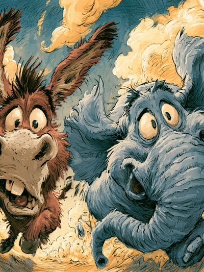 Flying Donkey Duo Illustration Poster. poster