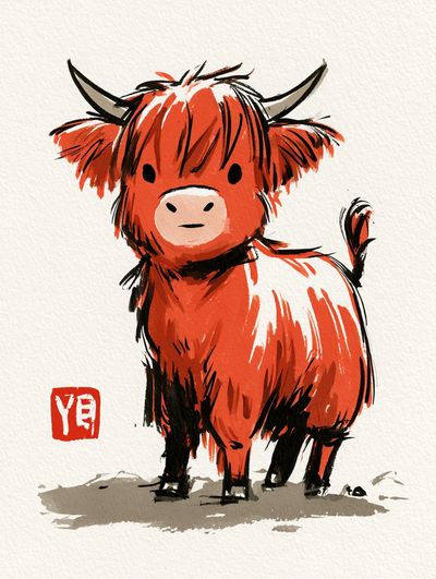 Cute Highland Cow Watercolor Poster. poster