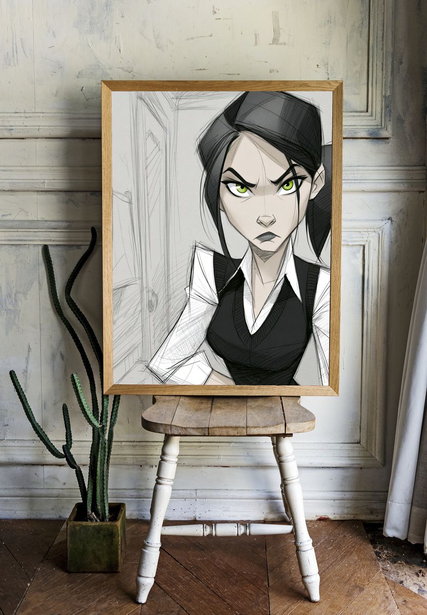 Angry Anime Girl Portrait Poster. room preview
