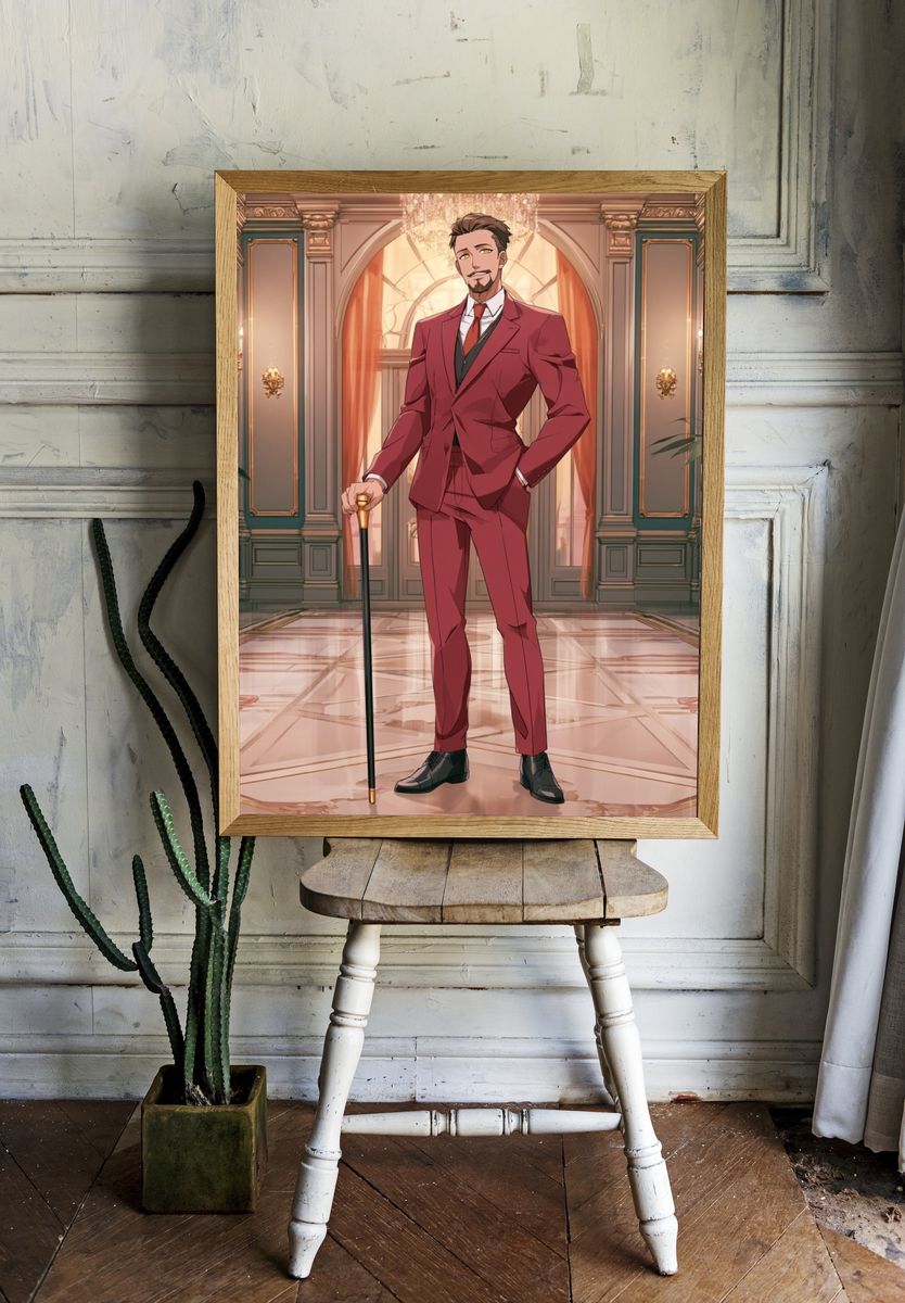 Elegant Anime Gentleman Illustration Poster. — room view 1