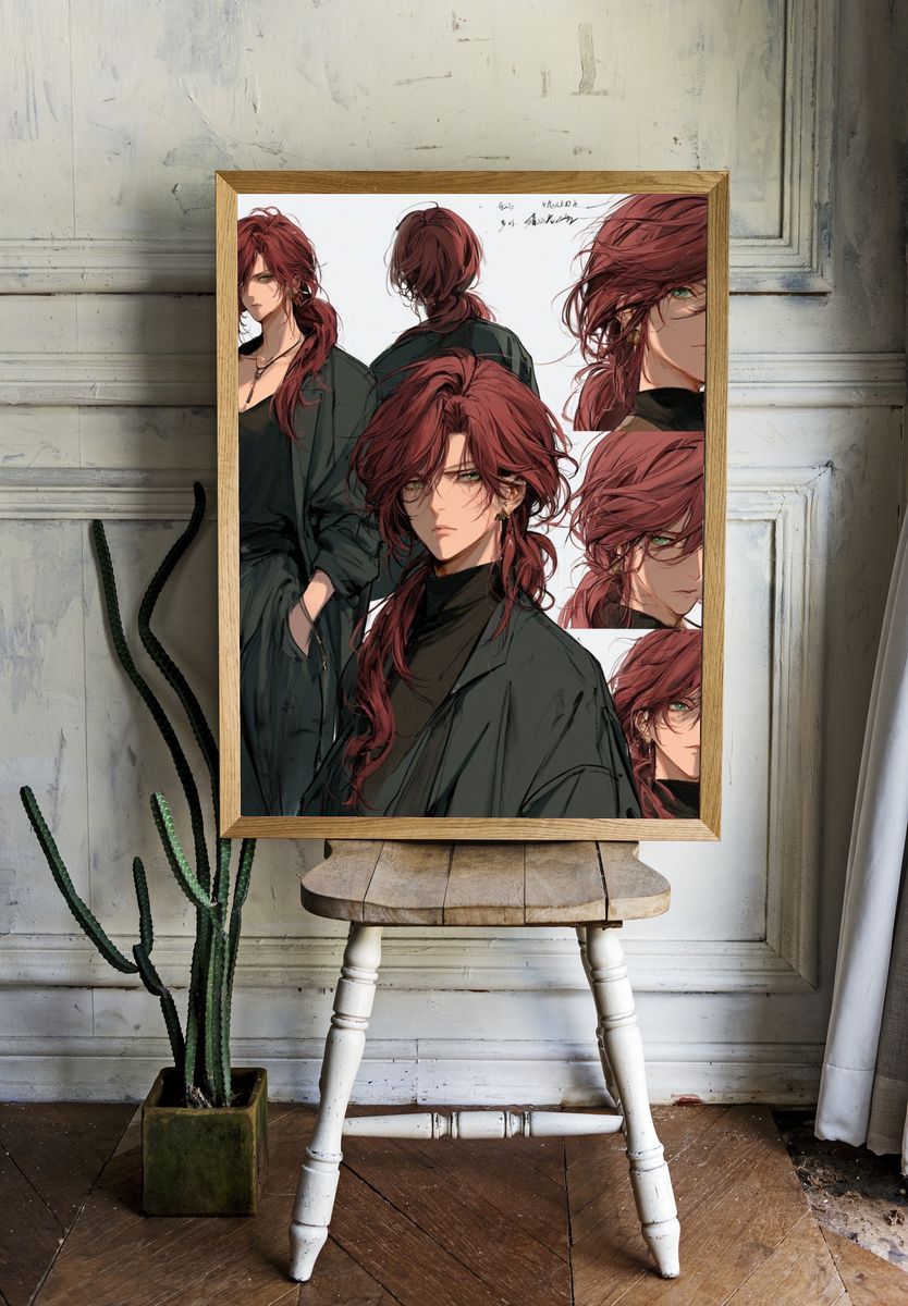 Red-Haired Anime Character Poster. room preview