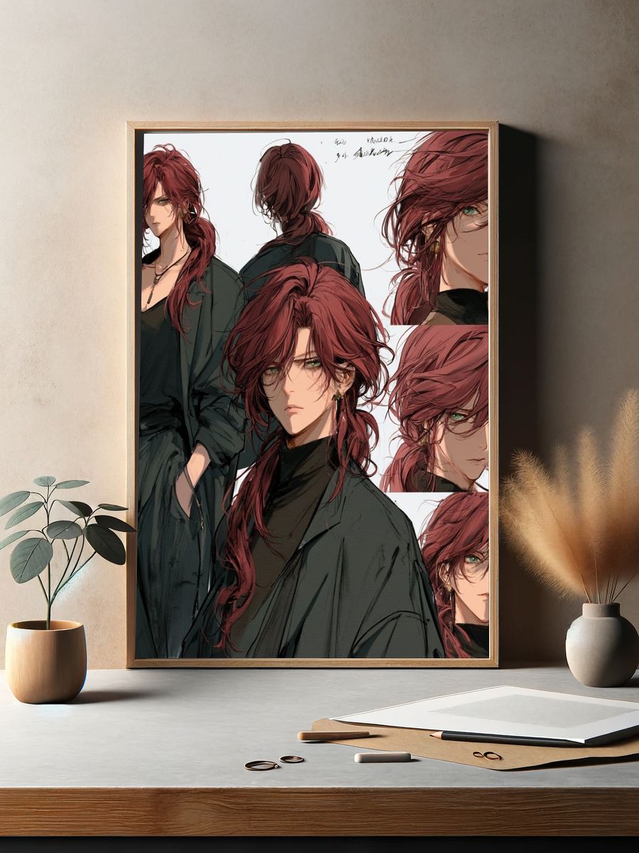 Red-Haired Anime Character Poster. — room view 2