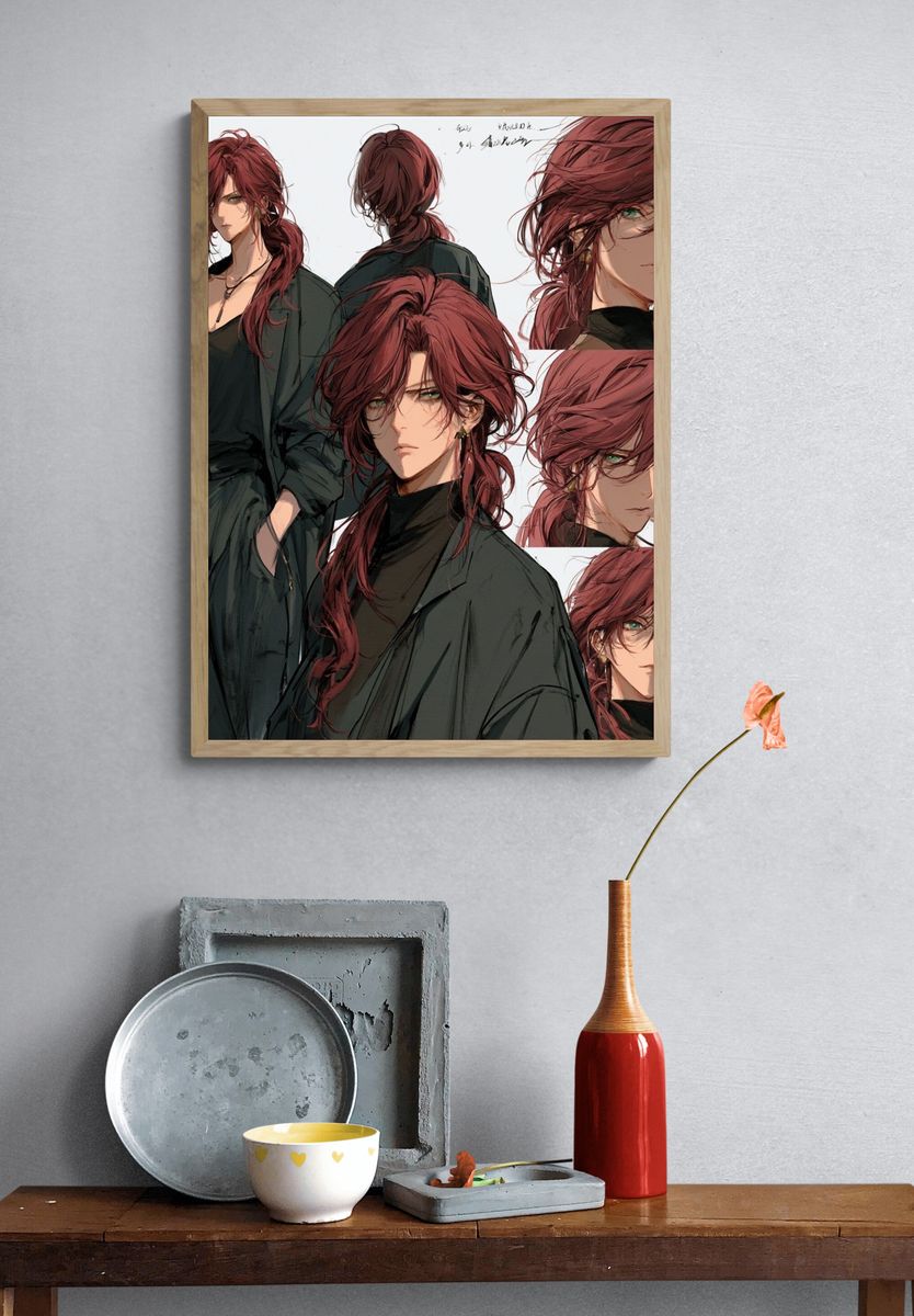 Red-Haired Anime Character Poster. — room view 3