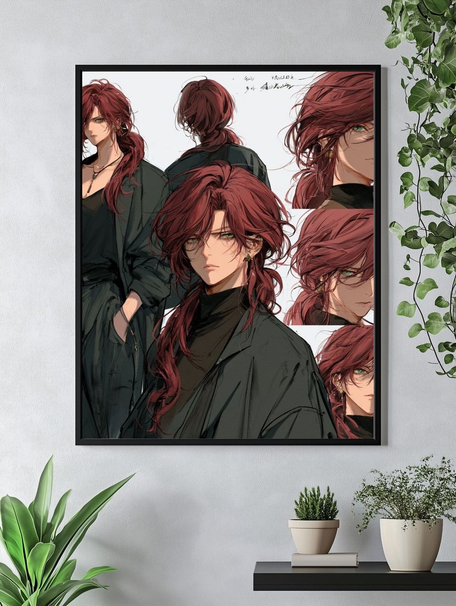 Red-Haired Anime Character Poster. — room view 4