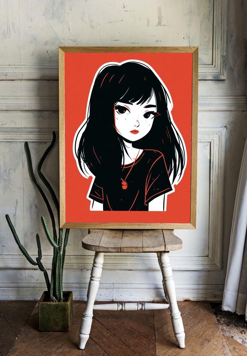 Anime Girl Portrait Print. room preview