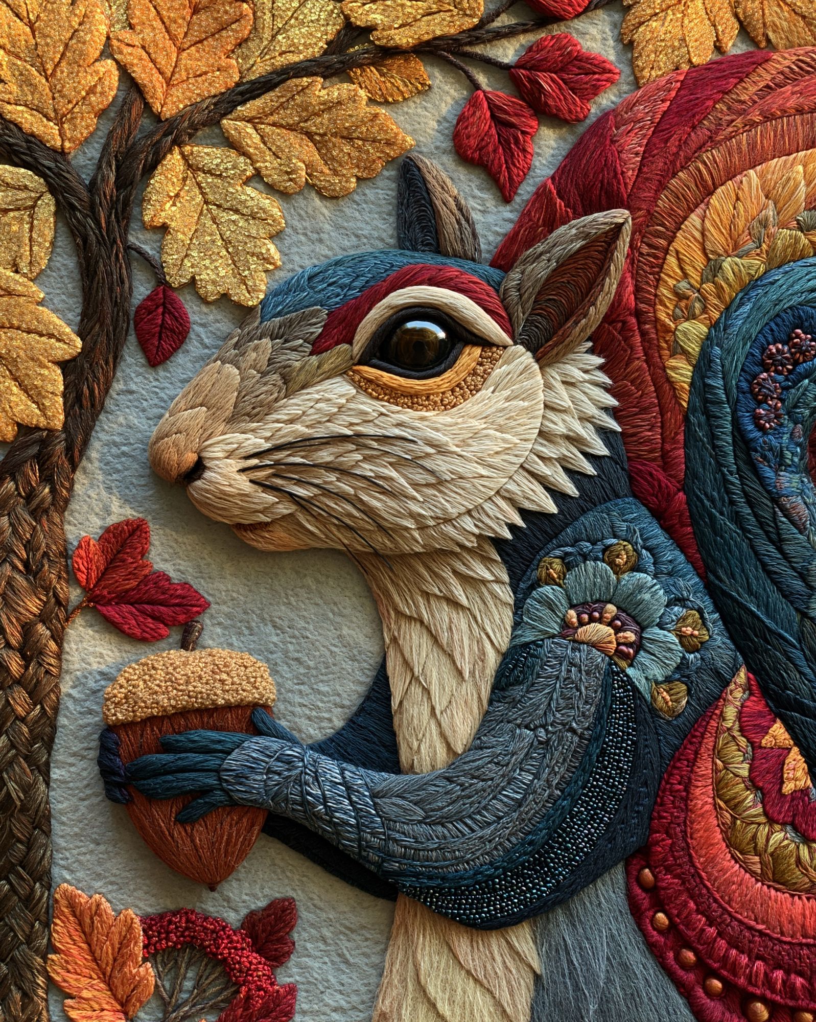 Autumn Rabbit Embroidery Print. poster — animals art