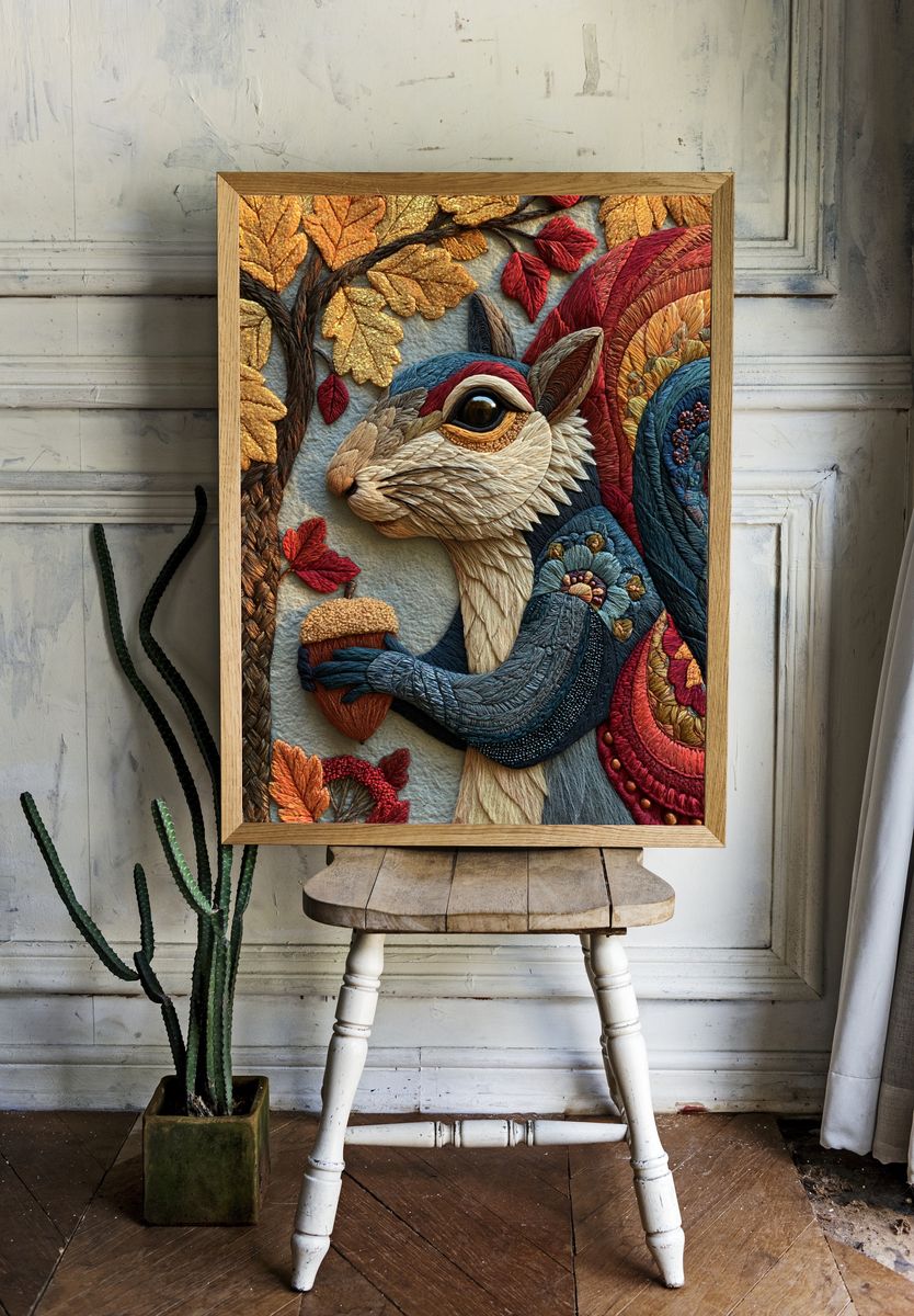 Autumn Rabbit Embroidery Print. — room view 1