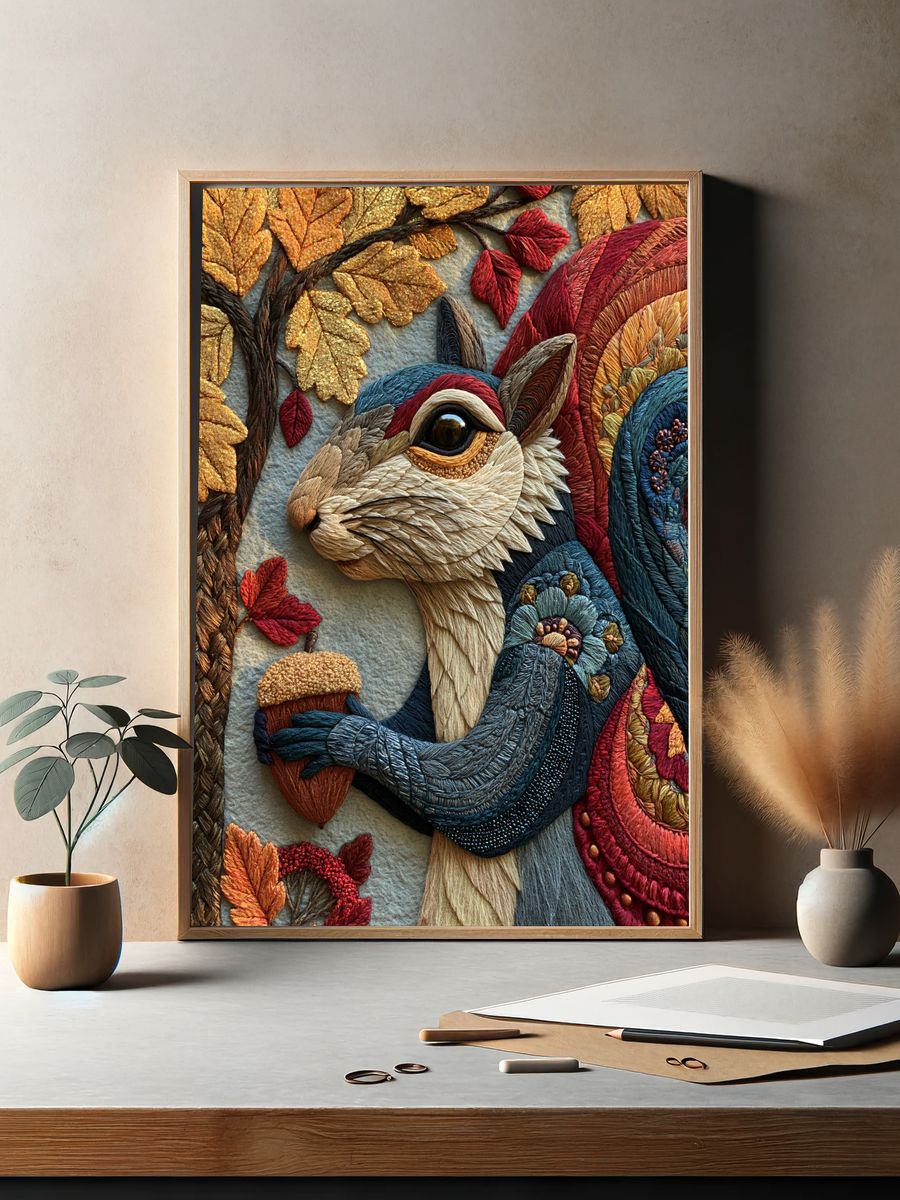 Autumn Rabbit Embroidery Print. — room view 2