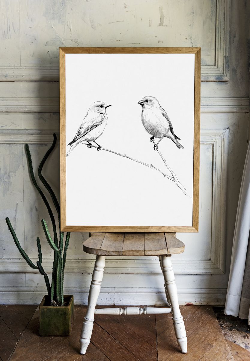 Two Birds Line Art Poster. room preview
