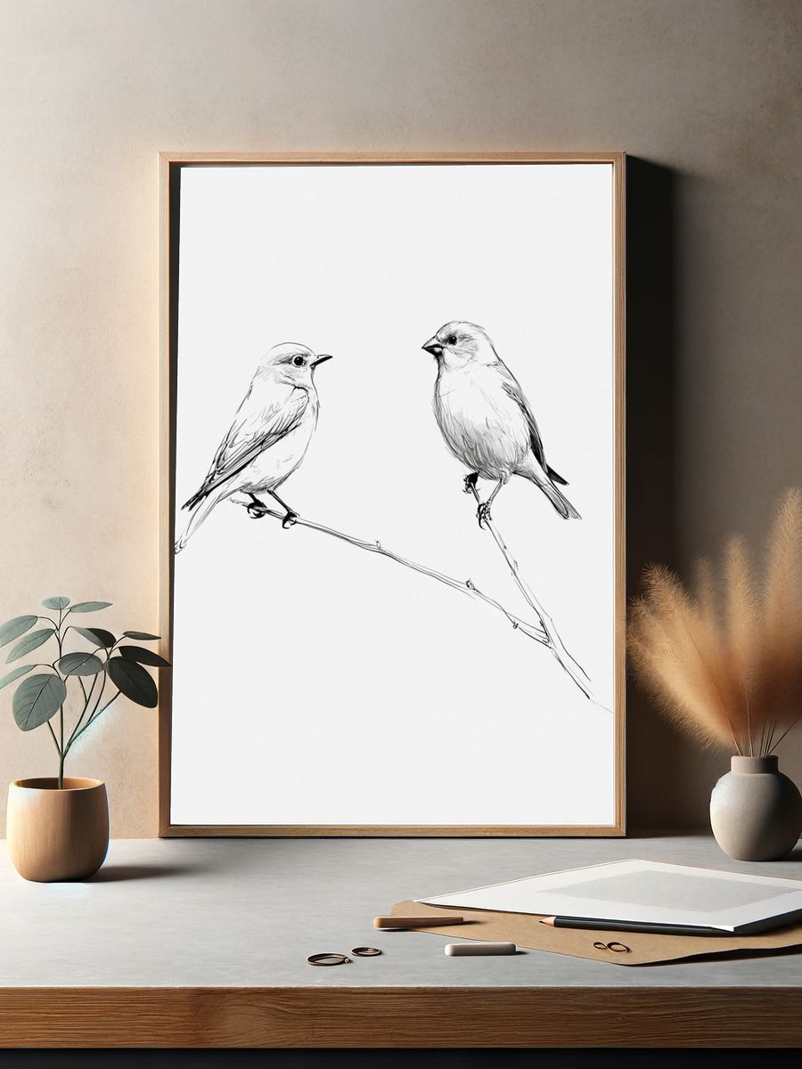 Two Birds Line Art Poster. — room view 2