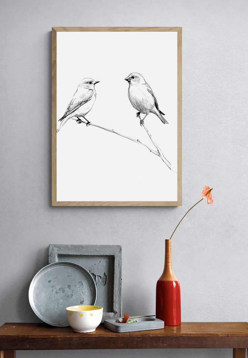 Two Birds Line Art Poster. — room view 3