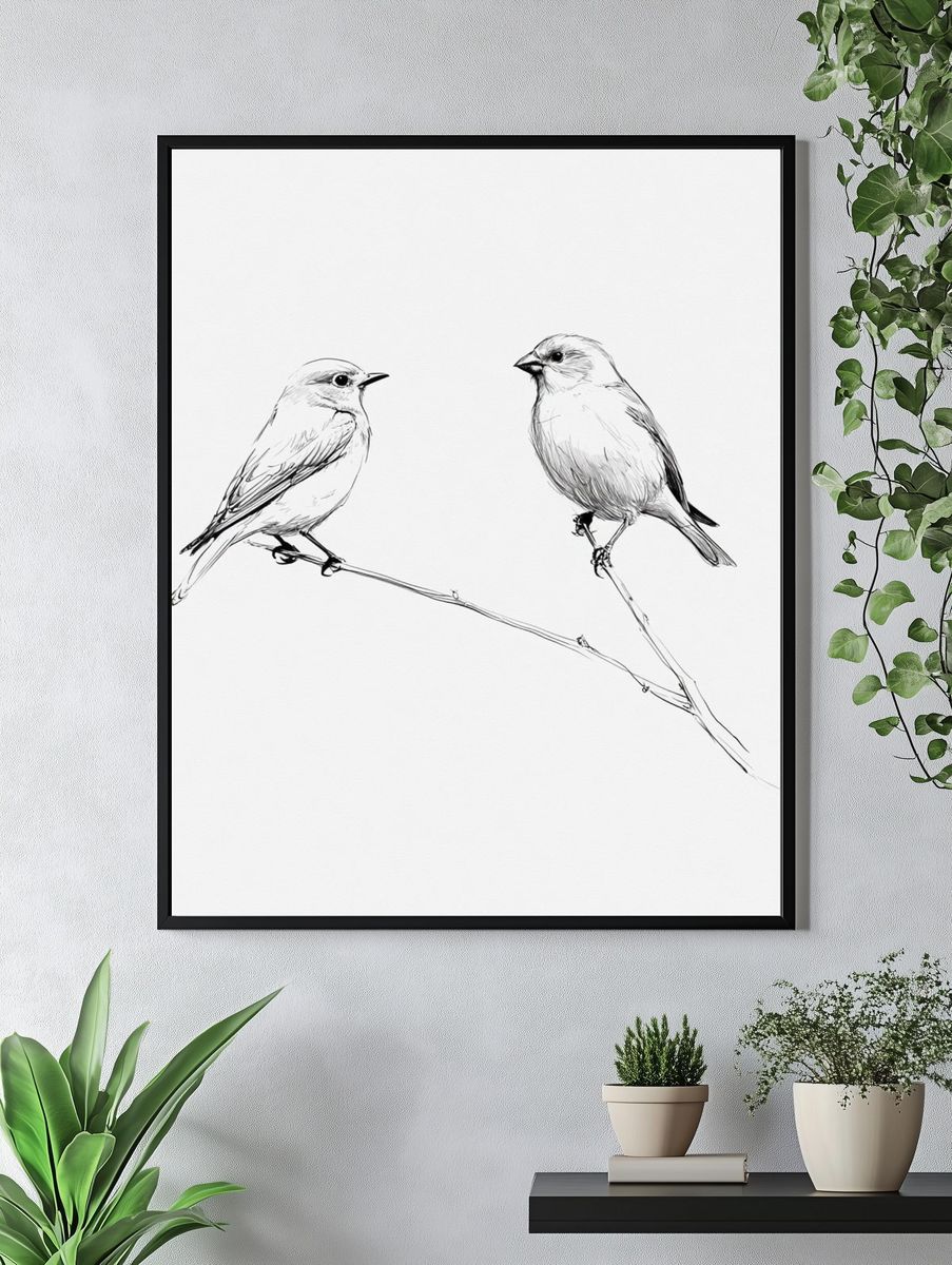 Two Birds Line Art Poster. — room view 4