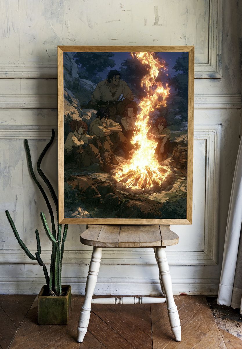 Campfire Night Scene Anime Poster. — room view 1