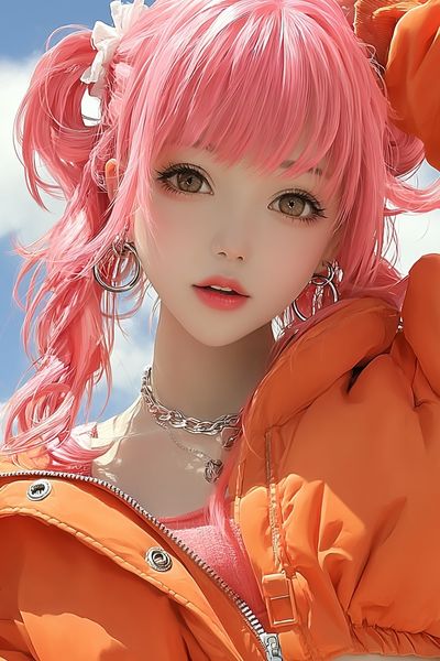 Pink-Haired Anime Portrait Print. poster