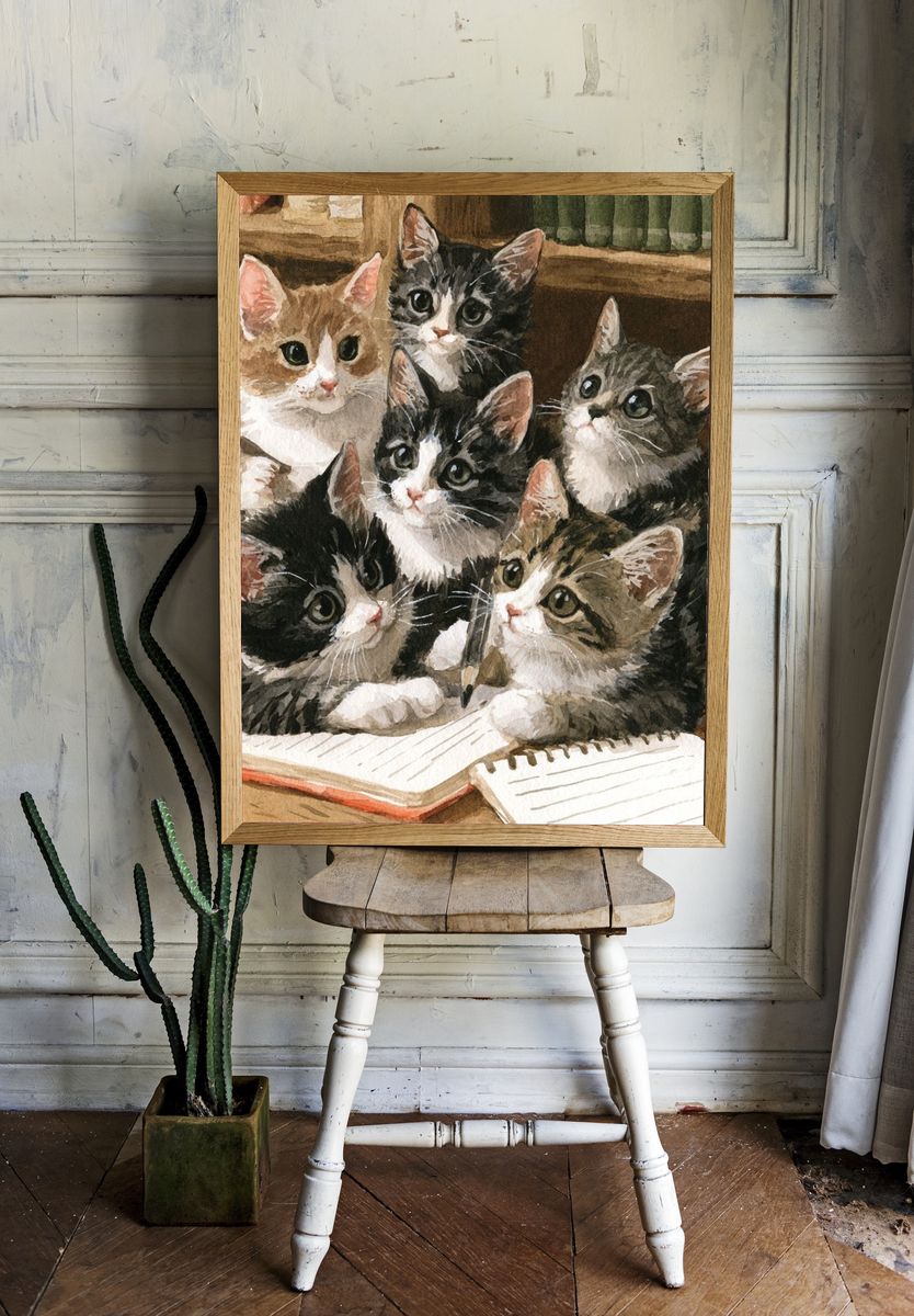 Kitten Study Watercolor Poster. — room view 1