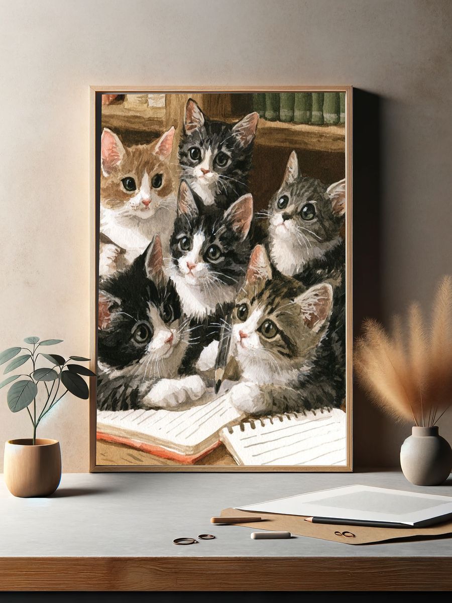 Kitten Study Watercolor Poster. — room view 2