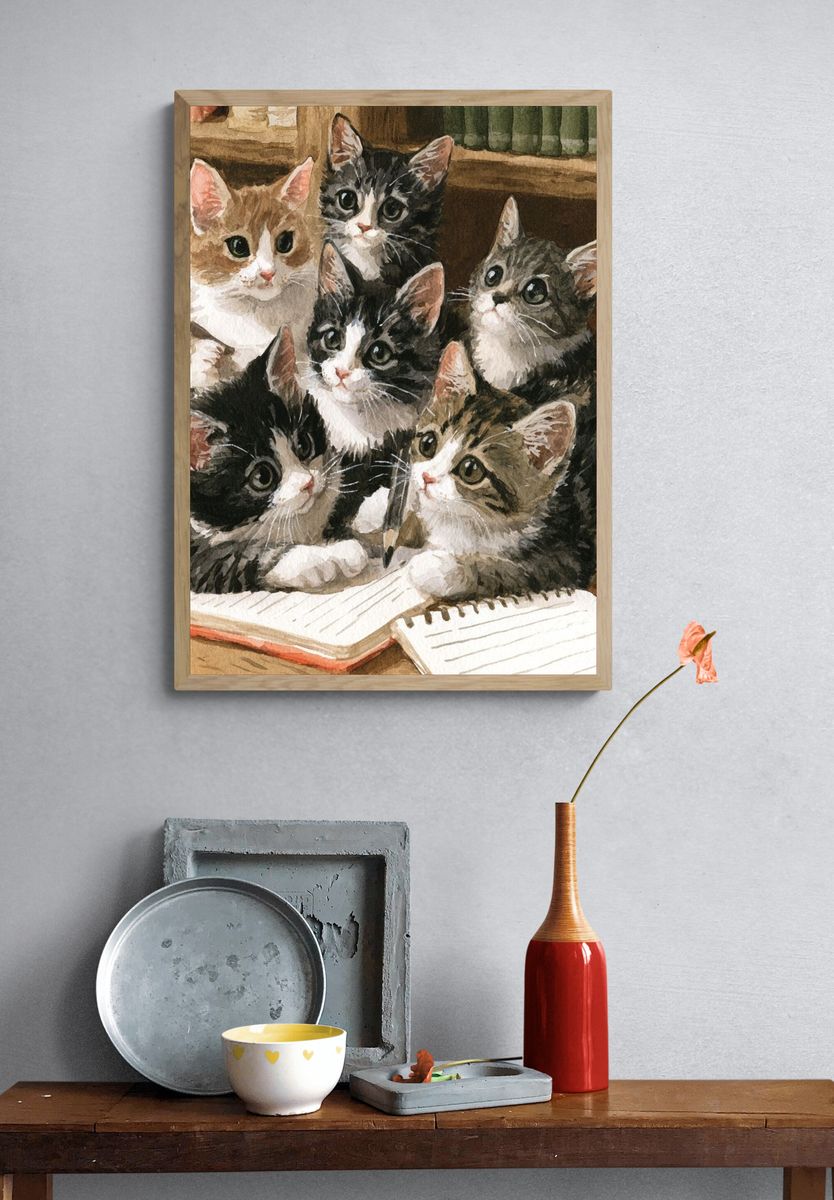 Kitten Study Watercolor Poster. — room view 3