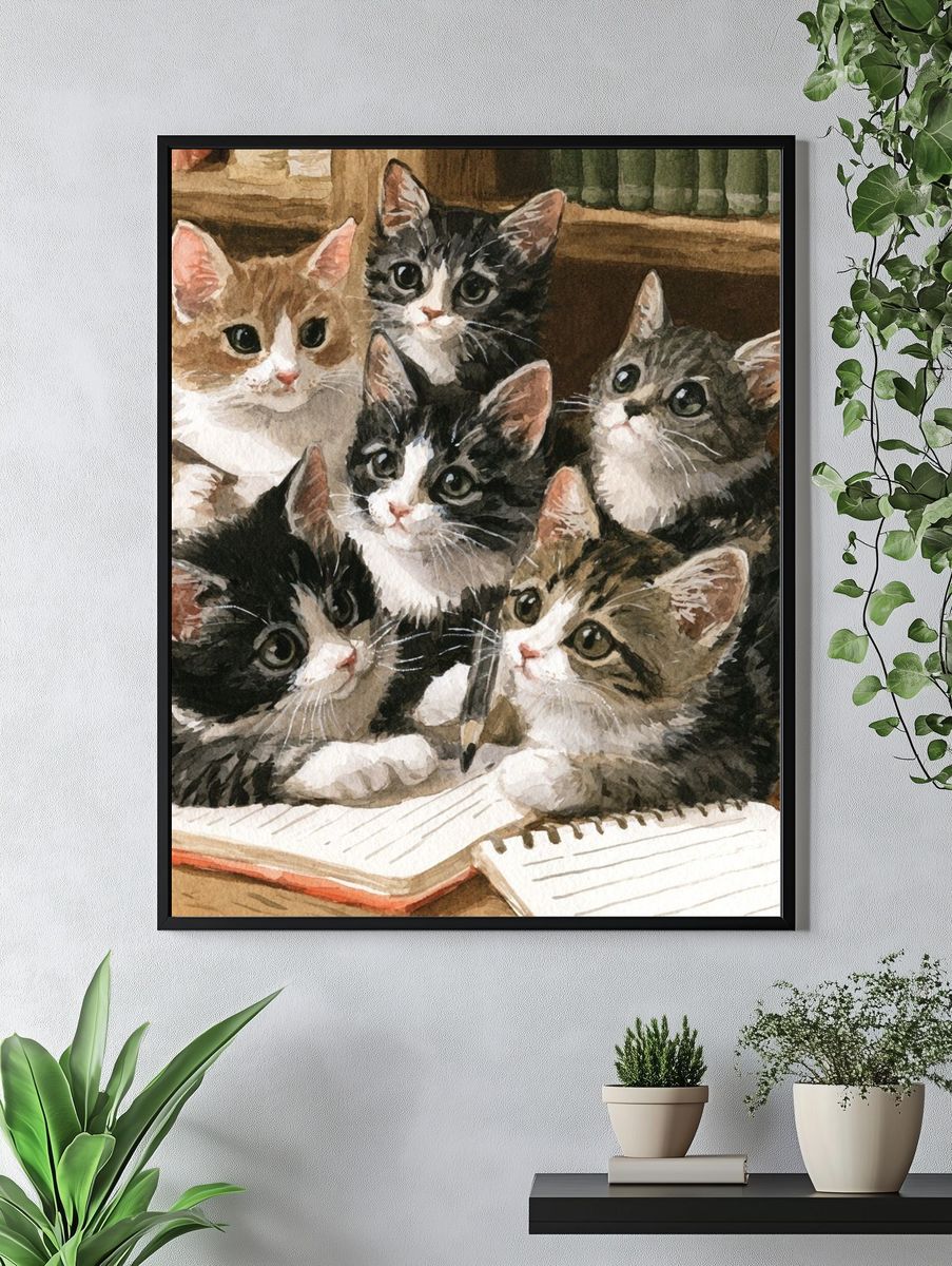 Kitten Study Watercolor Poster. — room view 4