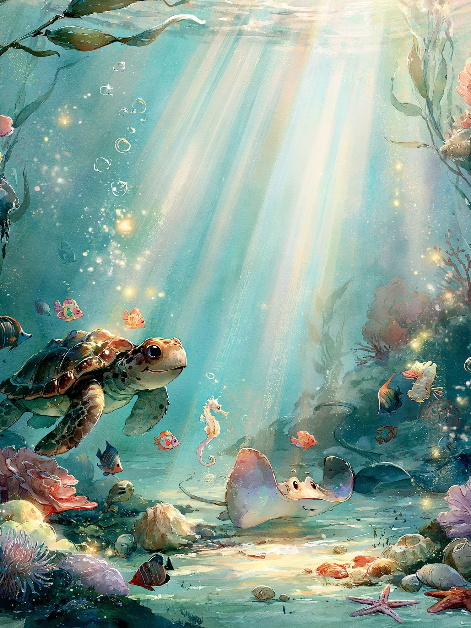 Underwater Turtle Garden Print. poster detail