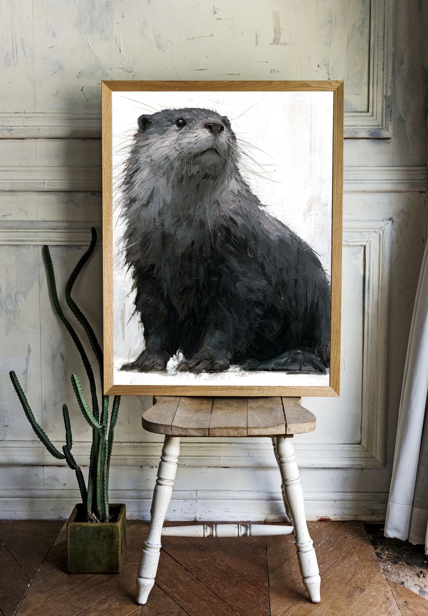 Otter Portrait Illustration Poster. — room view 1
