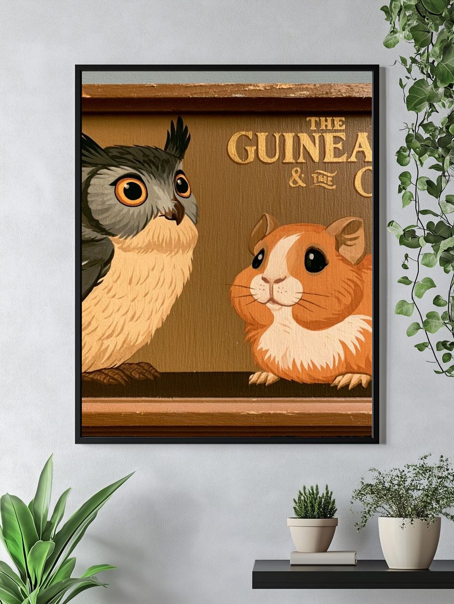 Guinea Pig and Owl Illustration Poster. — room view 4