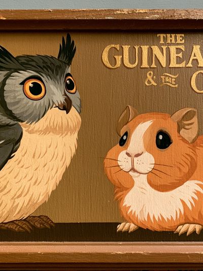 Guinea Pig and Owl Illustration Poster. poster