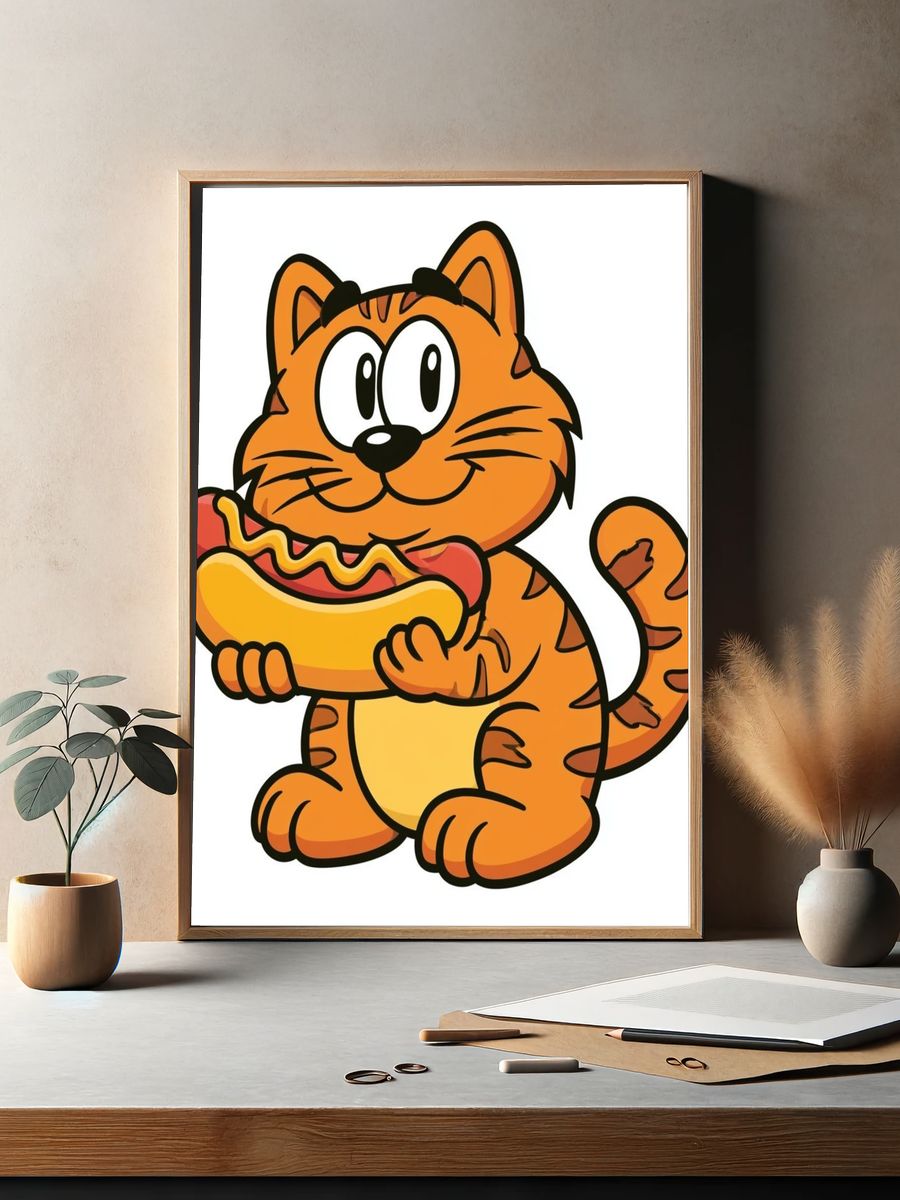 Hot Dog Cat Cartoon Poster. — room view 2