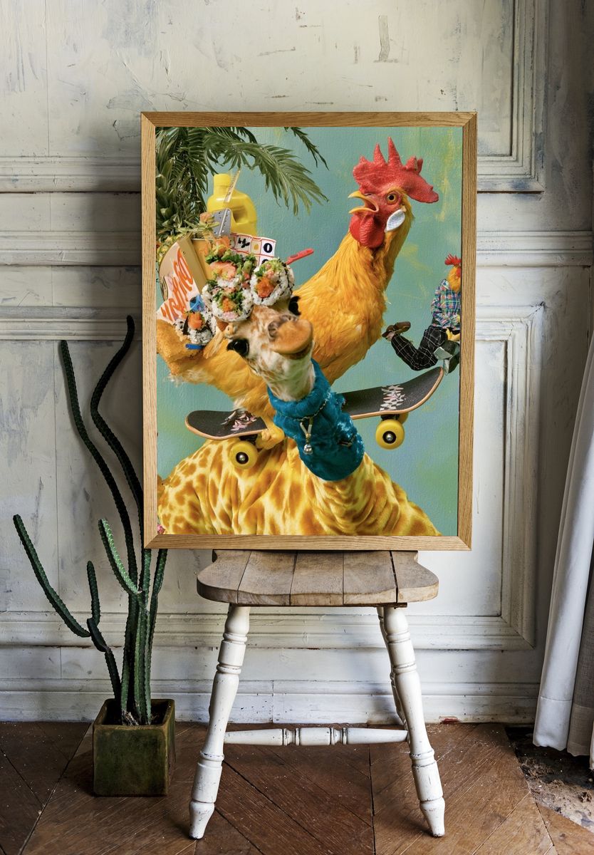 Surreal Chicken Skateboard Print. — room view 1