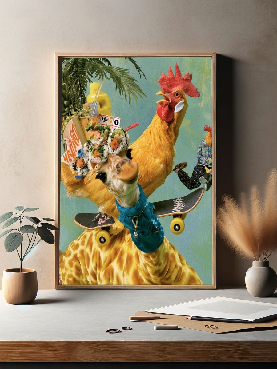 Surreal Chicken Skateboard Print. — room view 2
