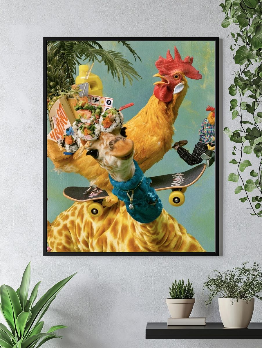 Surreal Chicken Skateboard Print. — room view 4